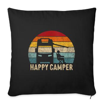 happy camper retro camping t-shirt - Sofa pillowcase 17,3'' x 17,3'' (45 x 45 cm) - black - Front