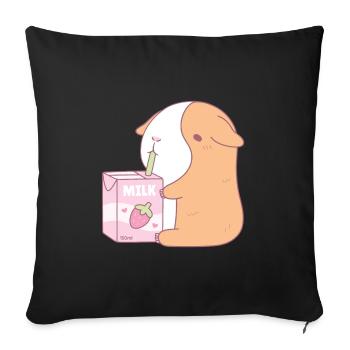 Mignon cobaye buvant du lait de fraise - Housse de coussin décorative 45 x 45 cm - noir - Devant