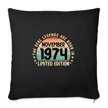 Né en 1974 Tee Vintage Legend Né en novembre - Housse de coussin décorative 45 x 45 cm - noir - Devant