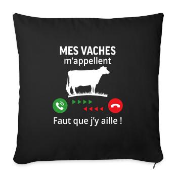 mes vaches m'appellent ...faut que j'y aille ! - Housse de coussin décorative 45 x 45 cm - noir - Devant