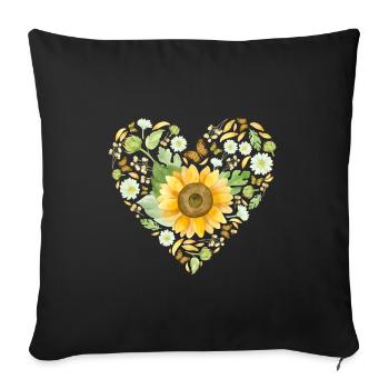 Tenue Tournesol Cœur de Tournesol en fleurs d’automne - Housse de coussin décorative 45 x 45 cm - noir - Devant