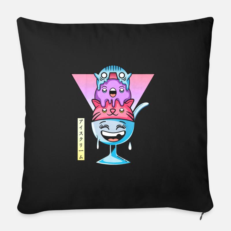 Gelato Kawaii - Copricuscino per divano, 45 x 45 cm - nero