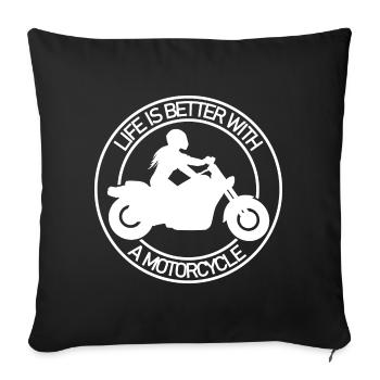 Proverbe life is better moto chopper femme - Housse de coussin décorative 45 x 45 cm - noir - Devant
