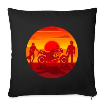 Couple et moto au coucher du soleil - Housse de coussin décorative 45 x 45 cm - noir - Devant