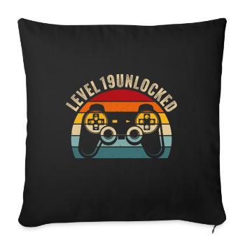 19th birthday - 19 years Gamer Level 19 unlocked - Sofa pillowcase 17,3'' x 17,3'' (45 x 45 cm) - black - Front