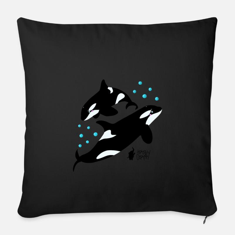 Orcas im Meer - Sofakissenbezug 45 x 45 cm - Schwarz