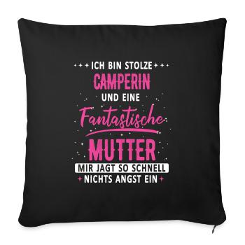 Camping Wohnwagen Camper Wohnmobil Campen - Sofakissenbezug 45 x 45 cm - Schwarz - Vorne