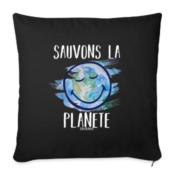 Sauvons la planète smileyworld blanc - Housse de coussin décorative 45 x 45 cm - noir - Devant