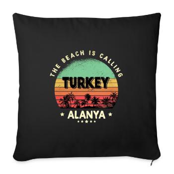 Design de plage vintage Alanya Turquie - Housse de coussin décorative 45 x 45 cm - noir - Devant