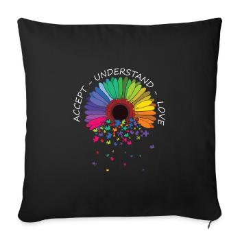 Fleur de sensibilisation à l’autisme floral pour maman - Housse de coussin décorative 45 x 45 cm - noir - Devant