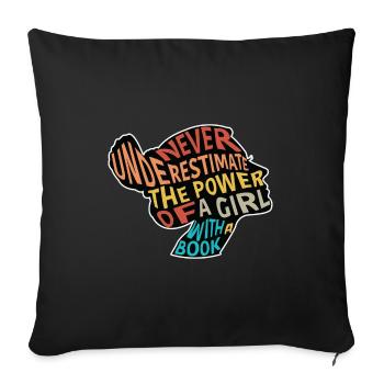 Ne sous-estimez jamais Power Girl avec Book - Housse de coussin décorative 45 x 45 cm - noir - Devant