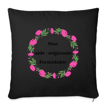 Une aide soignante formidable - couronne de fleurs - Housse de coussin décorative 45 x 45 cm - noir - Devant