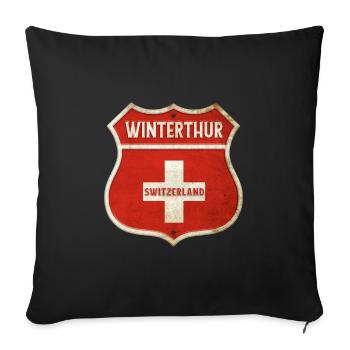 Winterthur Schweiz Wappen Flaggen Design - Sofakissenbezug 45 x 45 cm - Schwarz - Vorne