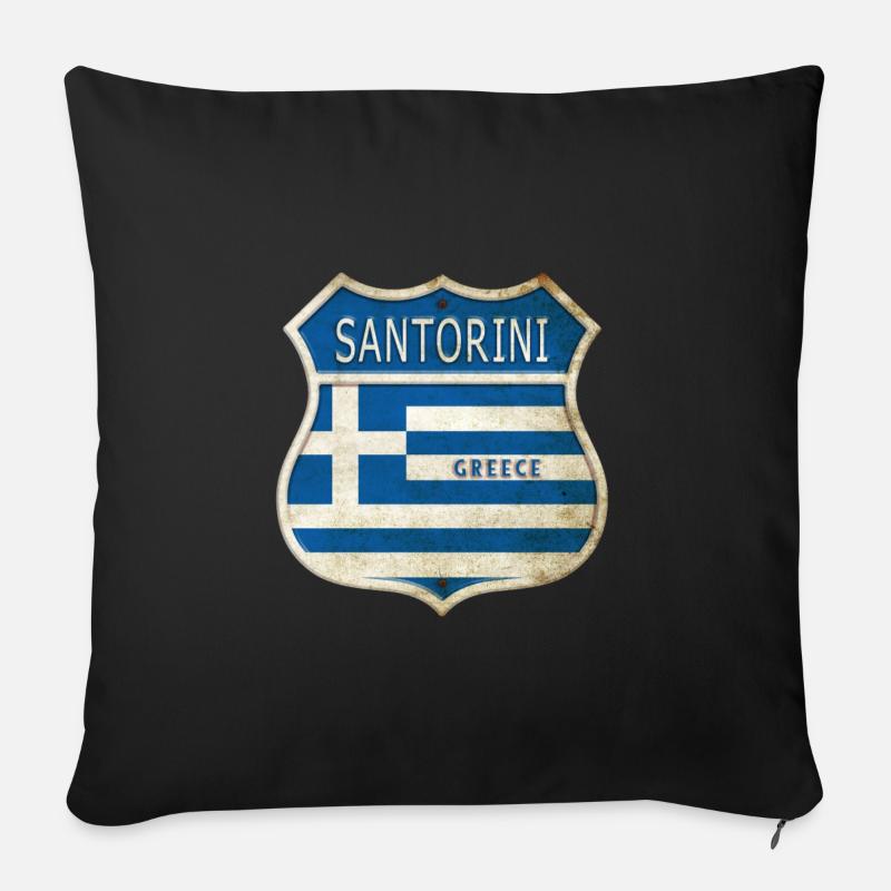 Santorin Grèce Armoiries Drapeaux Design - Housse de coussin décorative 45 x 45 cm - noir