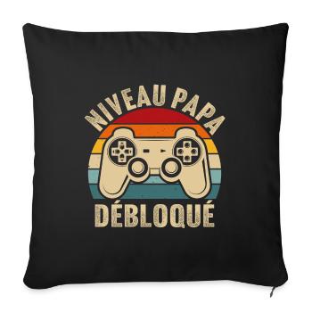 Papa niveau débloqué rétro t shirt père gamer geek - Housse de coussin décorative 45 x 45 cm - noir - Devant