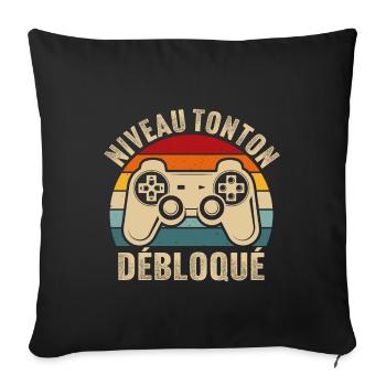 niveau tonton débloqué rétro oncle gamer geek - Housse de coussin décorative 45 x 45 cm - noir - Devant