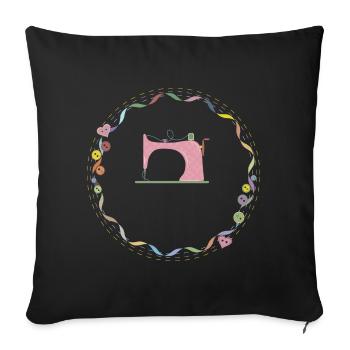 nostalgisch bunte Nähmaschine mit Knöpfe - Sofakissenbezug 45 x 45 cm - Schwarz - Vorne