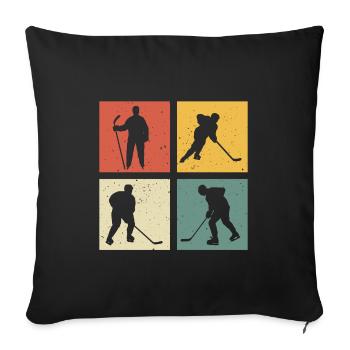 retro hockey t-shirt hockey sur glace - Housse de coussin décorative 45 x 45 cm - noir - Devant