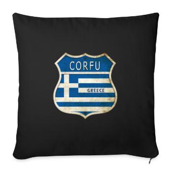 Corfou Grèce Armoiries Drapeaux Design - Housse de coussin décorative 45 x 45 cm - noir - Devant