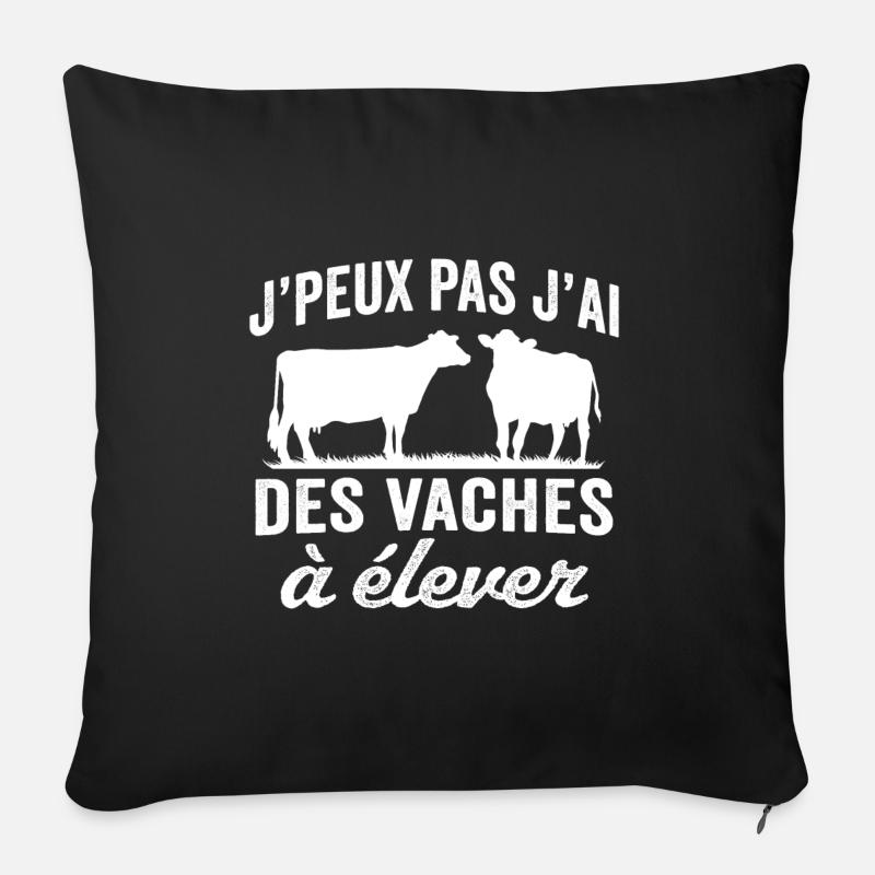 j'peux pas j'ai des vaches à élever - Housse de coussin décorative 45 x 45 cm - noir