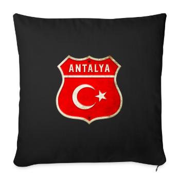 Emblème du drapeau Antalya Turquie - Housse de coussin décorative 45 x 45 cm - noir - Devant
