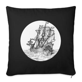 Sailing Ship at Sea Pencil Drawing Art - Sofa pillowcase 17,3'' x 17,3'' (45 x 45 cm) - black - Front