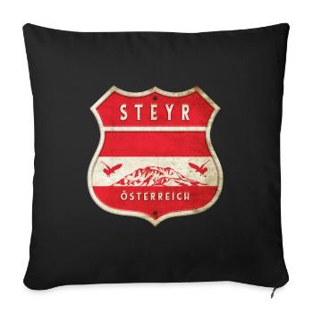 Steyr Österreich Wappen Flaggen Design - Sofakissenbezug 45 x 45 cm - Schwarz - Vorne