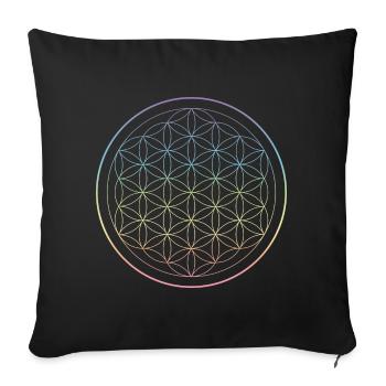 Blume des Lebens Regenbogen Chakra Farben - Sofakissenbezug 45 x 45 cm - Schwarz - Vorne