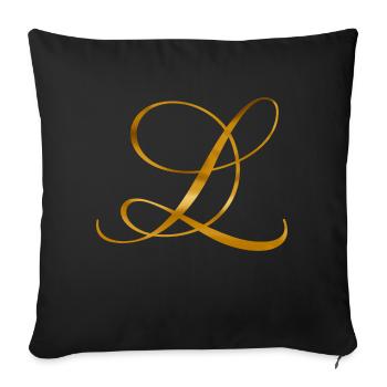 Lettre dorée L au design vintage - Housse de coussin décorative 45 x 45 cm - noir - Devant