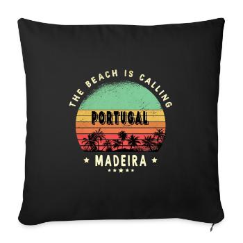 Design de plage vintage Madère Portugal - Housse de coussin décorative 45 x 45 cm - noir - Devant