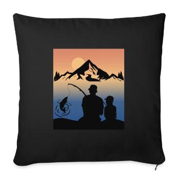Pêche Papa Fils Famille Camping Montagne Nature - Housse de coussin décorative 45 x 45 cm - noir - Devant