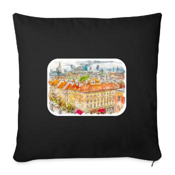 Varsovie Pologne Aquarelle Esquisse Peinture - Housse de coussin décorative 45 x 45 cm - noir - Devant