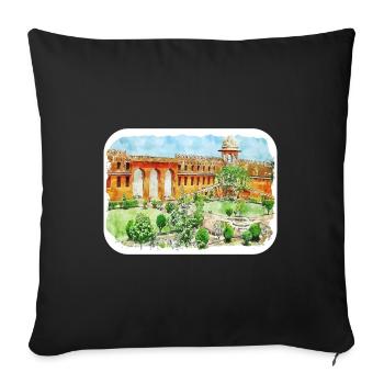Jaipur Inde Aquarelle Esquisse Peinture Dessinée - Housse de coussin décorative 45 x 45 cm - noir - Devant