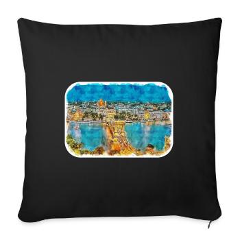 Budapest Hongrie Aquarelle Sketch Illustration - Housse de coussin décorative 45 x 45 cm - noir - Devant