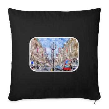 Londres UK Aquarelle Esquisse Dessinée à la Main Peinture - Housse de coussin décorative 45 x 45 cm - noir - Devant