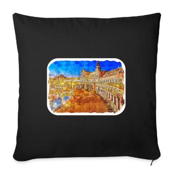 Seville Spain Watercolor Sketch Illustration - Sofa pillowcase 17,3'' x 17,3'' (45 x 45 cm) - black - Front
