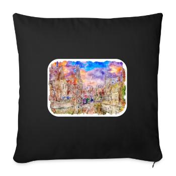 Bruges Belgium Watercolor Sketch Drawn Illustratio - Sofa pillowcase 17,3'' x 17,3'' (45 x 45 cm) - black - Front