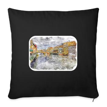 Frankreich Aquarellskizze Handgezeichnete Illustration - Sofakissenbezug 45 x 45 cm - Schwarz - Vorne