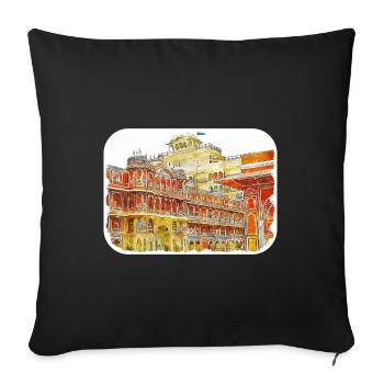 Jaipur Inde Aquarelle Esquisse Peinture Dessinée - Housse de coussin décorative 45 x 45 cm - noir - Devant