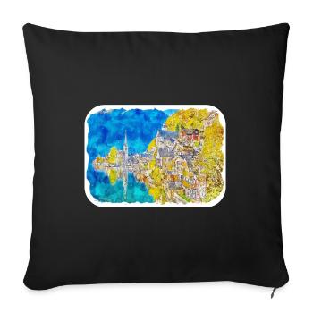 Autriche Aquarelle Esquisse Dessinée à la main Illustration - Housse de coussin décorative 45 x 45 cm - noir - Devant
