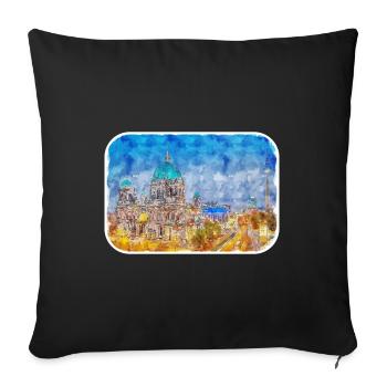 Berlin Allemagne Aquarelle Esquisse Dessinée Peinture - Housse de coussin décorative 45 x 45 cm - noir - Devant