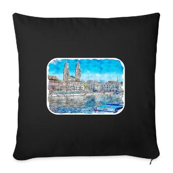 Zurich Suisse Aquarelle Sketch Illustration - Housse de coussin décorative 45 x 45 cm - noir - Devant