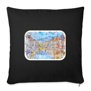 Bruges Belgium Watercolor Sketch Drawn Illustratio - Sofa pillowcase 17,3'' x 17,3'' (45 x 45 cm) - black - Front