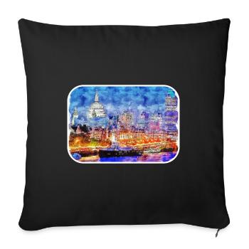 Londres UK Aquarelle Esquisse Dessinée à la Main Peinture - Housse de coussin décorative 45 x 45 cm - noir - Devant
