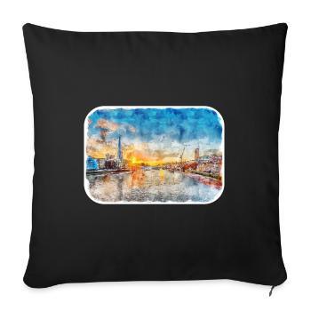Londres UK Aquarelle Esquisse Dessinée à la Main Peinture - Housse de coussin décorative 45 x 45 cm - noir - Devant