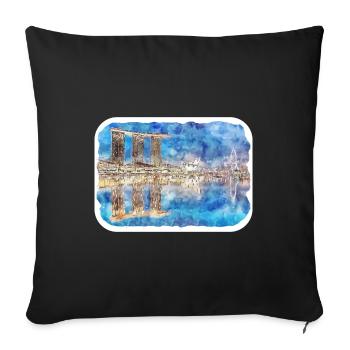 Singapore Watercolor Sketch Hand Drawn Painting - Sofa pillowcase 17,3'' x 17,3'' (45 x 45 cm) - black - Front