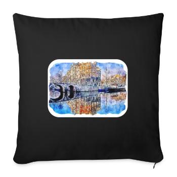 Amsterdam Netherlands Watercolor Sketch Drawn Pain - Sofa pillowcase 17,3'' x 17,3'' (45 x 45 cm) - black - Front