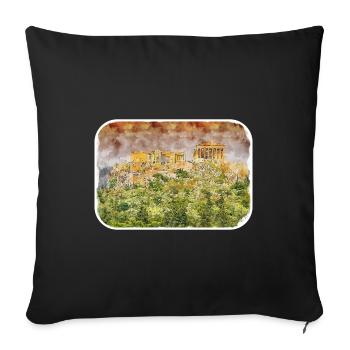 Athènes Grèce Aquarelle Sketch Illustration - Housse de coussin décorative 45 x 45 cm - noir - Devant