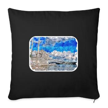 Istanbul Turkey Watercolor Sketch Illustration - Sofa pillowcase 17,3'' x 17,3'' (45 x 45 cm) - black - Front