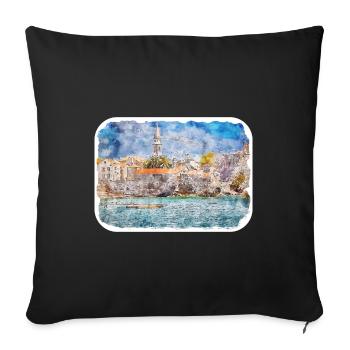Monténégro Point de repère Aquarelle Sketch Illustration - Housse de coussin décorative 45 x 45 cm - noir - Devant